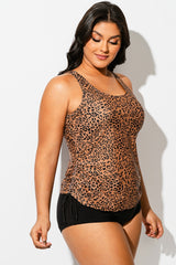 Leopard Print Built-In Bra Racerback Tankini Top