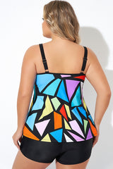 Colorful Adjustable Strap Geometric Print Tankini Top