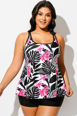 Tropical Print Square Neck Adjustable Strap Tankini Top
