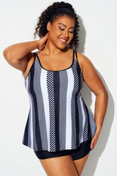 Black & White Striped Shorts Tankini Top