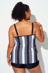 Black & White Striped Shorts Tankini Top
