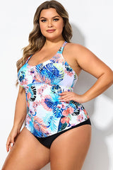 Flower Printed Racerback V neckline Tankini Top