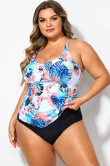 Flower Printed Racerback V neckline Tankini Top