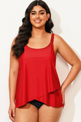 Solid Red Flowy Front Full Straight Back Tankini Top