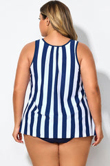 Striped Navy Blue Bowknot Women Tankini Top