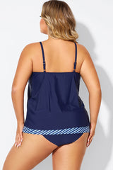 Navy High Neck Blouson Women Tankini Top