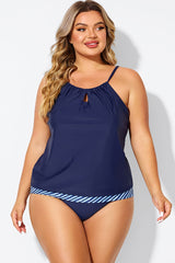 Navy High Neck Blouson Women Tankini Top