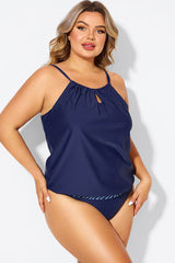 Navy High Neck Blouson Women Tankini Top