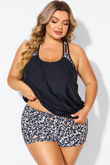 Leopard Print T-Back Blouson Tankini Top