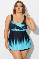 Cross Front Wide Strap Blue Ombre Tankini Top