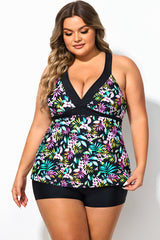 Plus Size Floral Print Longer Length Tankini Top