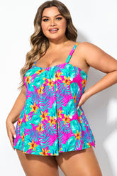 Plus Size Floral Print Bandeau Tankini Top