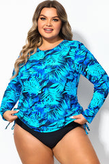 Plus Size Side Tie Adjustable Long Sleeve Tankini Top