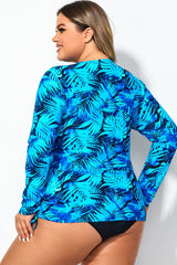 Plus Size Side Tie Adjustable Long Sleeve Tankini Top