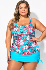 Floral Print Square Neck Adjustable Straps Tankini Top