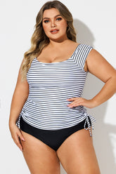 Black & White Stripes Tie Side Tankini Top