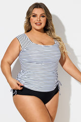 Black & White Stripes Tie Side Tankini Top