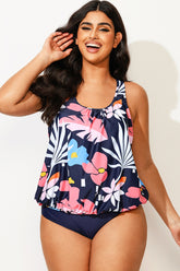 Floral Print Tummy Control Blouson Tankini Top