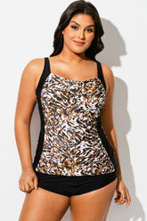 Leopard Print Twist Front Slimming Tankini Top
