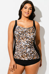 Leopard Print Twist Front Slimming Tankini Top