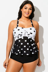 Polka Dots Tie-Front Peplum Tankini Top