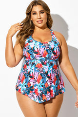Tropical Print V-Neck Sports Back Tankini Top