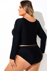Black Long Sleeves Round Neck Tankini Top