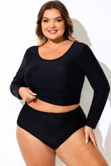 Black Long Sleeves Round Neck Tankini Top