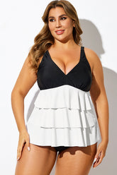 Black & White Colorblock Tiered Tankini Top