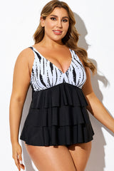 Tie Dye Print Colorblock Tiered Tankini Top