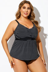 Black & White V-Neck Stripe Print Tankini Top