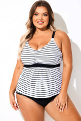 Black & White Stripe Print Tankini Top