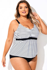 Black & White Stripe Print Tankini Top