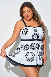 Black Floral Adjustable Straps Tankini Top