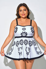 Black Floral Adjustable Straps Tankini Top