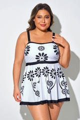 Black Floral Adjustable Straps Tankini Top