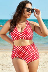 Energetic dots halter high waist bikini set