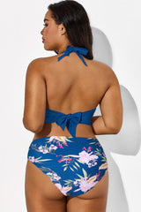 Navy V-neck Halter Tie Bikini Top