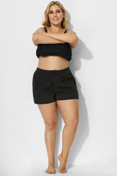 Black Solid Side Slits Women Cargo Short