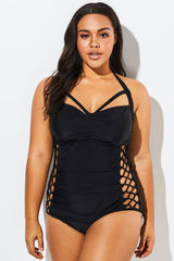 Black Cut Out Underwire Party One Piece Swimsuit