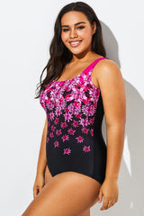 Gradient Exploded Floral Sport One Piece Swimsuit