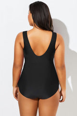 Black V-neck Sarong Front One Piece Swimsuit