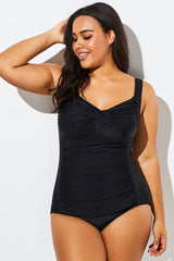 Black Twist Front Push Up One Piece Swimsuit