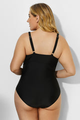 Black Ruched Fashion V-neck One Piece Swimsuit