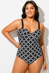 Geometric Cut Out Underwire One Piece Swimsuit