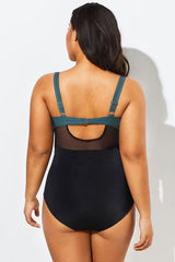 V-Neck Colorblock Tummy Control One Piece Swimsuit