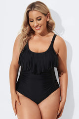 Black V-Neck Fringe Vintage One Piece Swimsuits