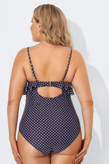 Navy Scoopneck Dot Tiered One Piece Swimsuit