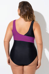 Purple & Black Sexy Cut Out Mesh One Piece Swimsuit