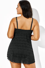 Black Crochet Side Slit V-Neck Graceful Swimdress